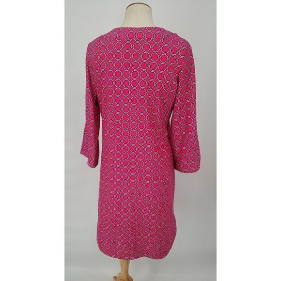 Jude Connally Megan Hot Pink Geometric Print Tunic Dress 3/4 Sleeve Size Large - Picture 8 of 11